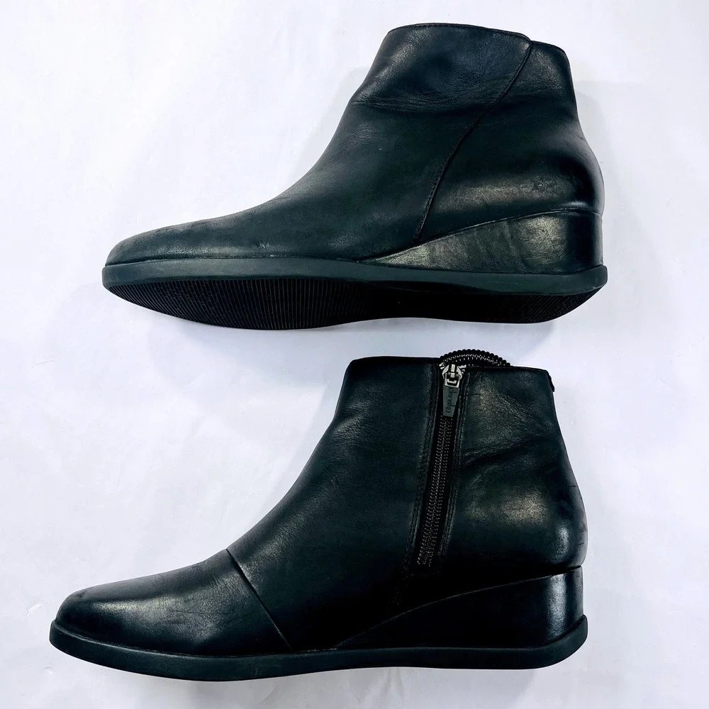 Dansko Serenity Boot Womens 38/7.5-8 Black Leather Waterproof Wedge Ankle Casual